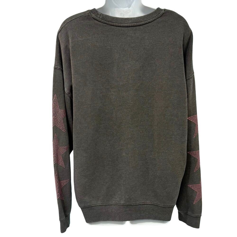 H.E.R. HER Charcoal Gray Pink Star Rhinestone Crew Neck Oversize Sweatshirt sz S - Picture 7 of 9